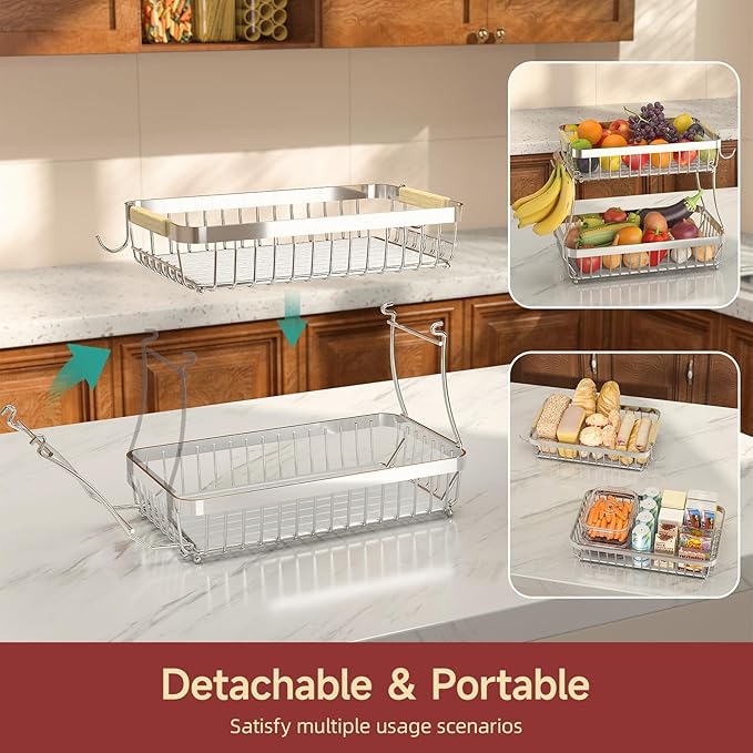 2 Tier Large Fruit Basket for Kitchen Counter