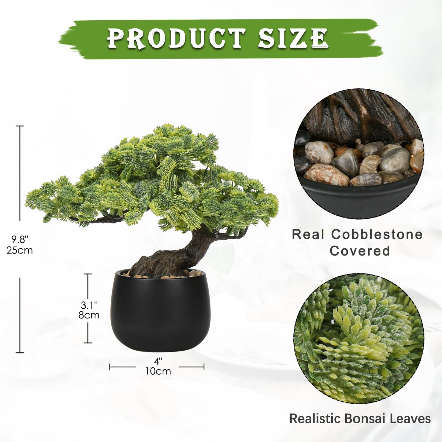 Artificial Bonsai Tree Juniper Faux Plants Indoor Fake Plants Decor with Black Ceramic Pots for Home Table Office Desk Bathroom Shelf Bedroom Living Room Farmhouse Decorations