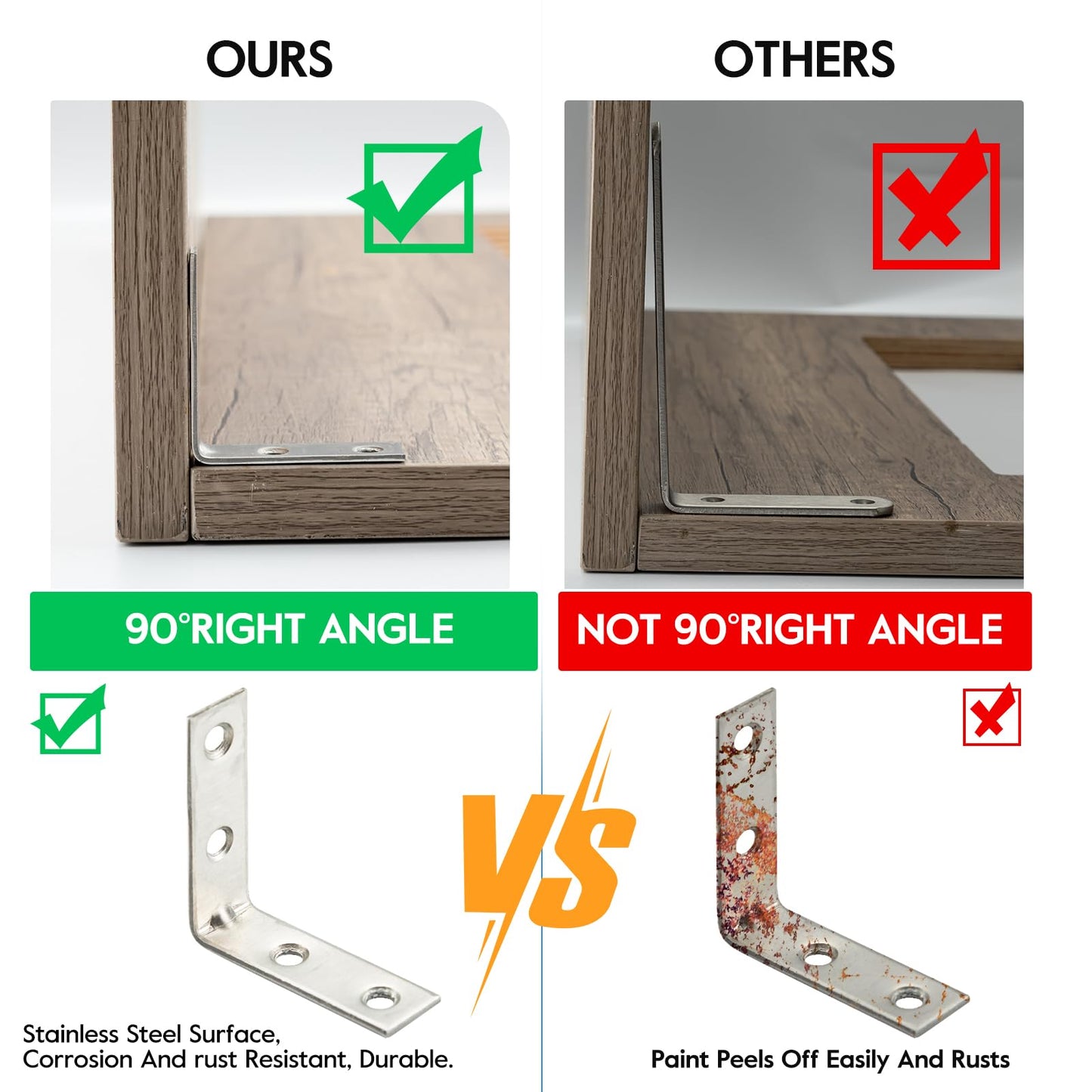 HOME MASTER HARDWARE 2 inch L Bracket Corner Brace Sets, Stainless Steel Corner Bracket, Joint Right Angle Brackets with Screws for Shelves Wood Furniture Frame(20 Pack)