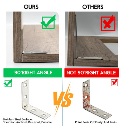 HOME MASTER HARDWARE 2 inch L Bracket Corner Brace Sets, Stainless Steel Corner Bracket, Joint Right Angle Brackets with Screws for Shelves Wood Furniture Frame(20 Pack)