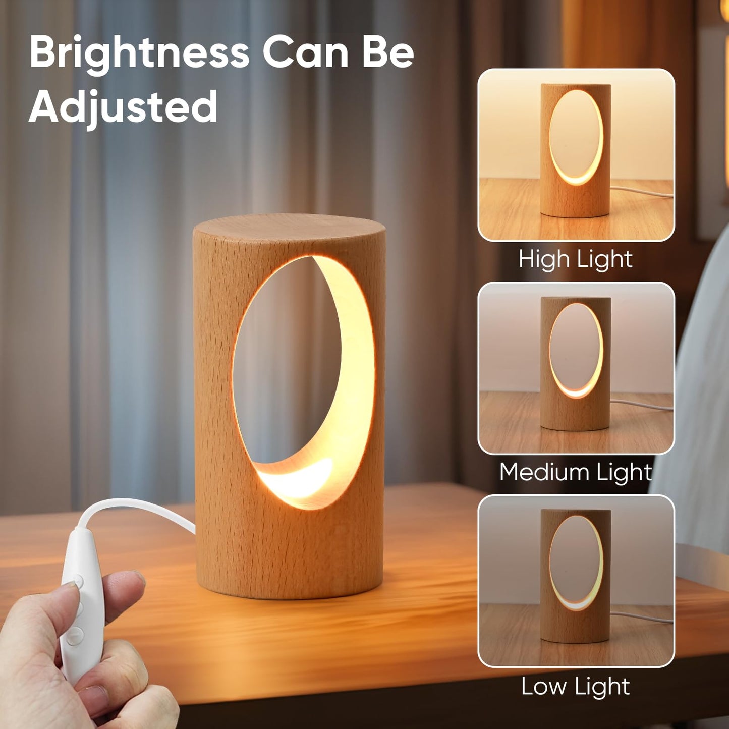 YIEONSHION LED Wooden Desk Lamp, Dimmable Bedside Night Light for Bedroom, Creative Home Décor Table Lamp, Warm Ambient Lighting, Unique Housewarming Gift