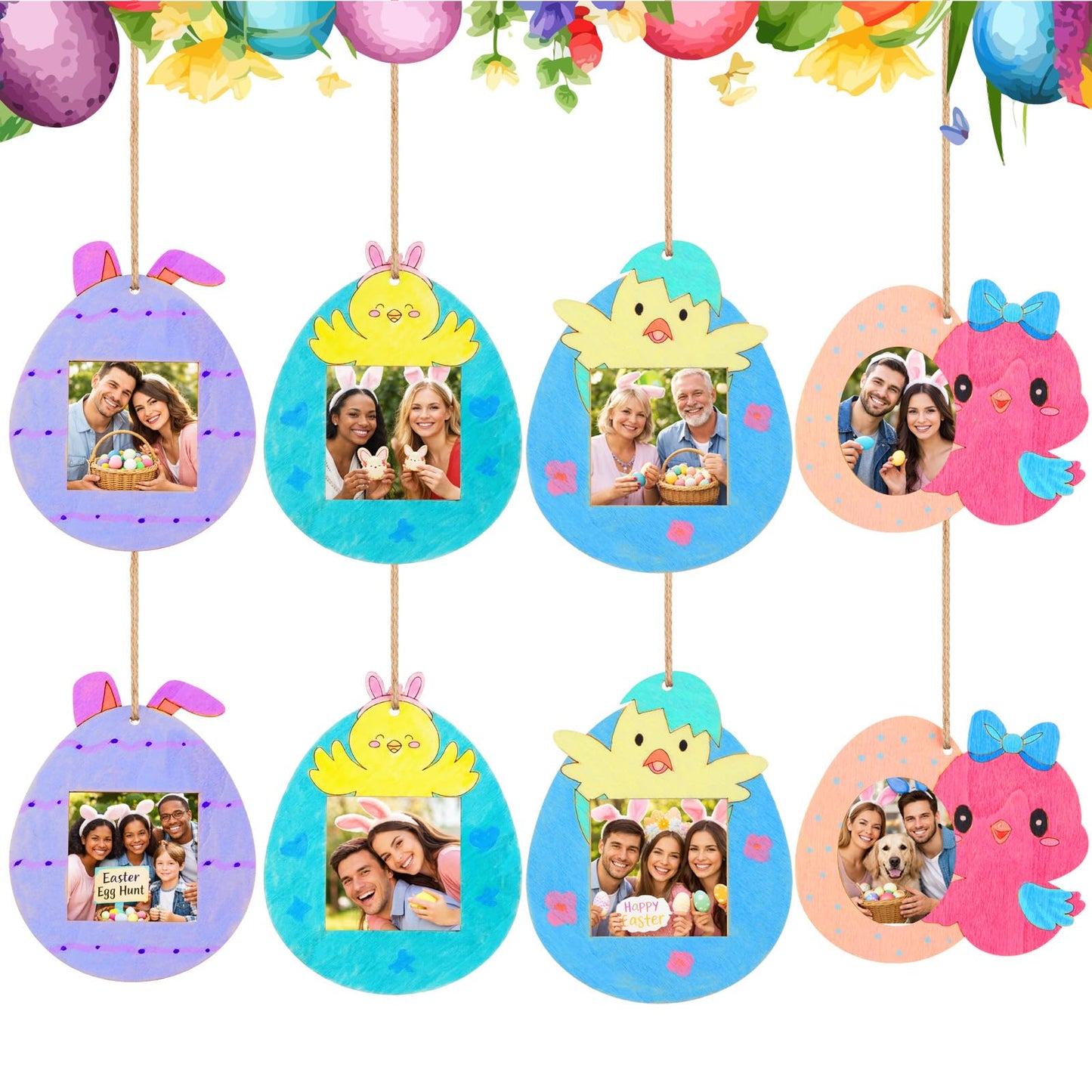 Thyle 12 Pcs Easter Chicken Egg Picture Frame Craft Kits DIY Wooden Spring Chicken Egg Photo Craft Decorative Ornaments for Easter Class Game Activities Gifts