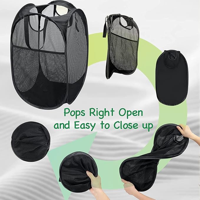 AQQA 9 Pcs Mesh Popup Laundry Hamper Set, Durable Handles, Sturdy Mesh