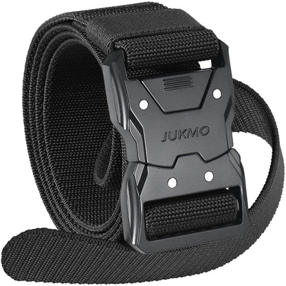 JUKMO Quick Release Tactical Belt, Military Work 1.5" Nylon Web Hiking Belt with Heavy Duty Seatbelt Buckle (Medium-for Waist 36"-42" (Length 49"), Black)