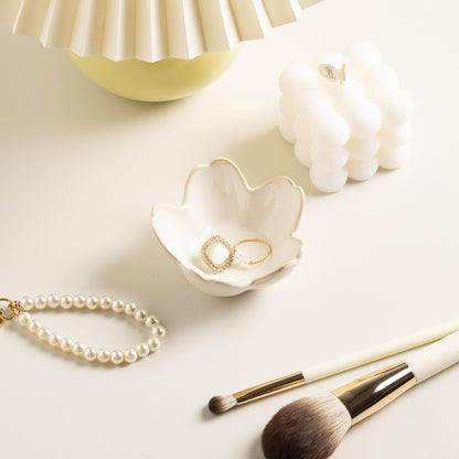Flower Ring Holder Dish, Ceramic Jewelry Tray Dish, Small Trinket Dish, Jewelry Plate Bowl, Cute Jewlery Ring Holder Dish, Aesthetic Room Decor, Christmas Birthday Gifts for Women, 1 pack (white)