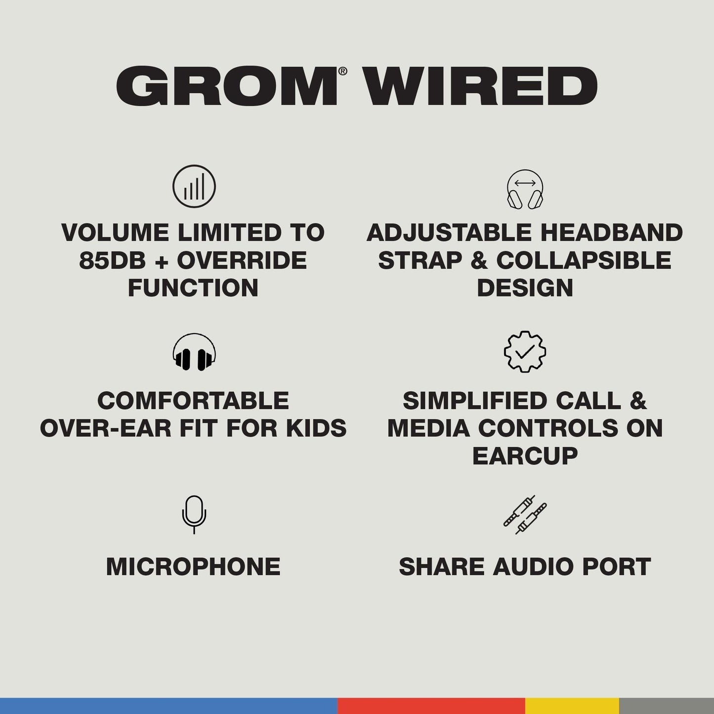 Skullcandy Grom Wired Headphones, Volume-Limiting Audio, Comfortable Over-Ear Fit, Foldable, Designed for Kids 6+, Convenient for Travel with 3.5mm AUX Plug, Built-in Microphone - Bone Seafoam