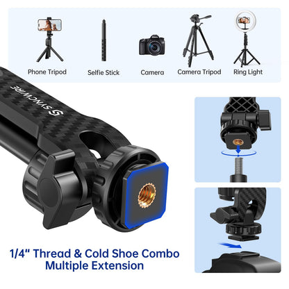 SYNCWIRE Tripod Phone Mount, Universal Smartphone Mount Adapter with 2 Cold Shoe and 1/4" Screw, 360° Rotates and 180° Tilts Adjustable Cell Phone Clamp Holder for Enhancing Mobile Photography Setup