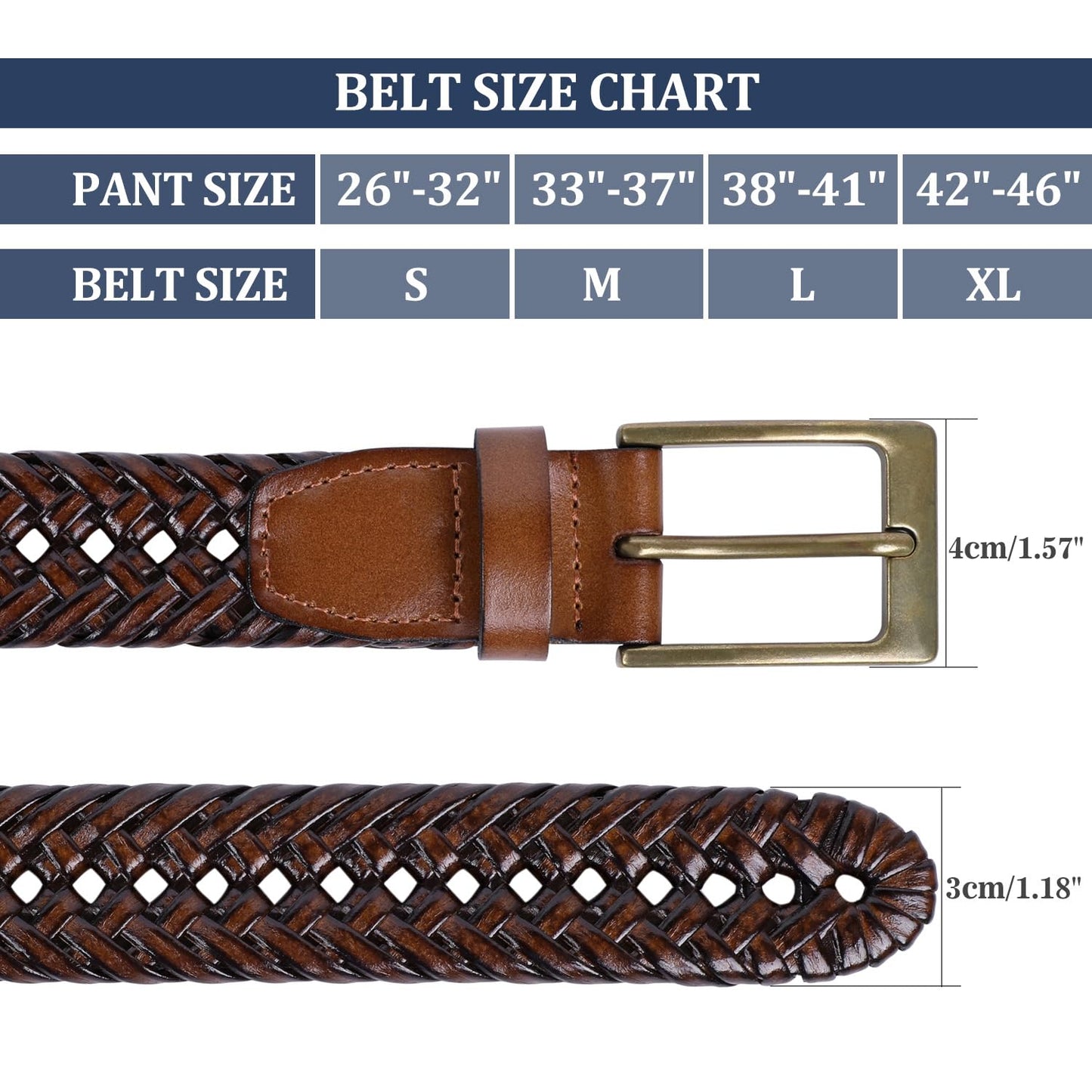SUOSDEY Mens Braided Leather Belt Cowhide Woven Leather Belt for Casual Jeans Pants with Solid Prong Buckle,tan