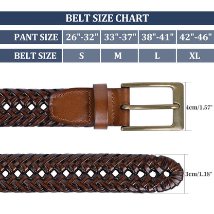 SUOSDEY Mens Braided Leather Belt Cowhide Woven Leather Belt for Casual Jeans Pants with Solid Prong Buckle,tan