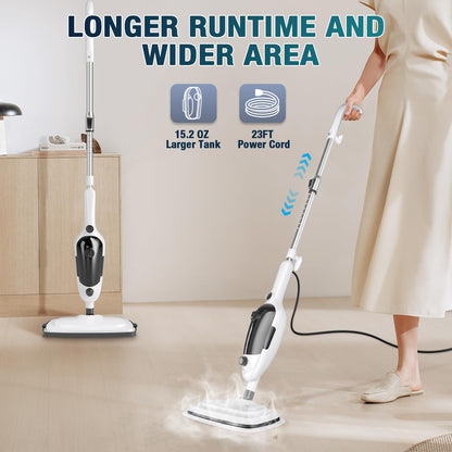Steam Mop - 11-in-1 Steam Cleaner for Home with 15.2 OZ Water Tank & 23FT Power Cord, Detachable Steam Mops for Floor Cleaning MultiPurpose Steamer for Hardwood, Tile, Furniture with 11 Accessories
