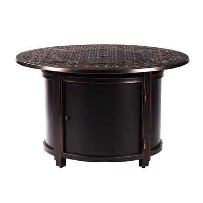 Aluminum 57,0000 BTU 44 in. Round Propane Black Fire Pit Table with Fire Beads, Lid, Propane Tank Cover and Table Fabric Covers in Copper Finish