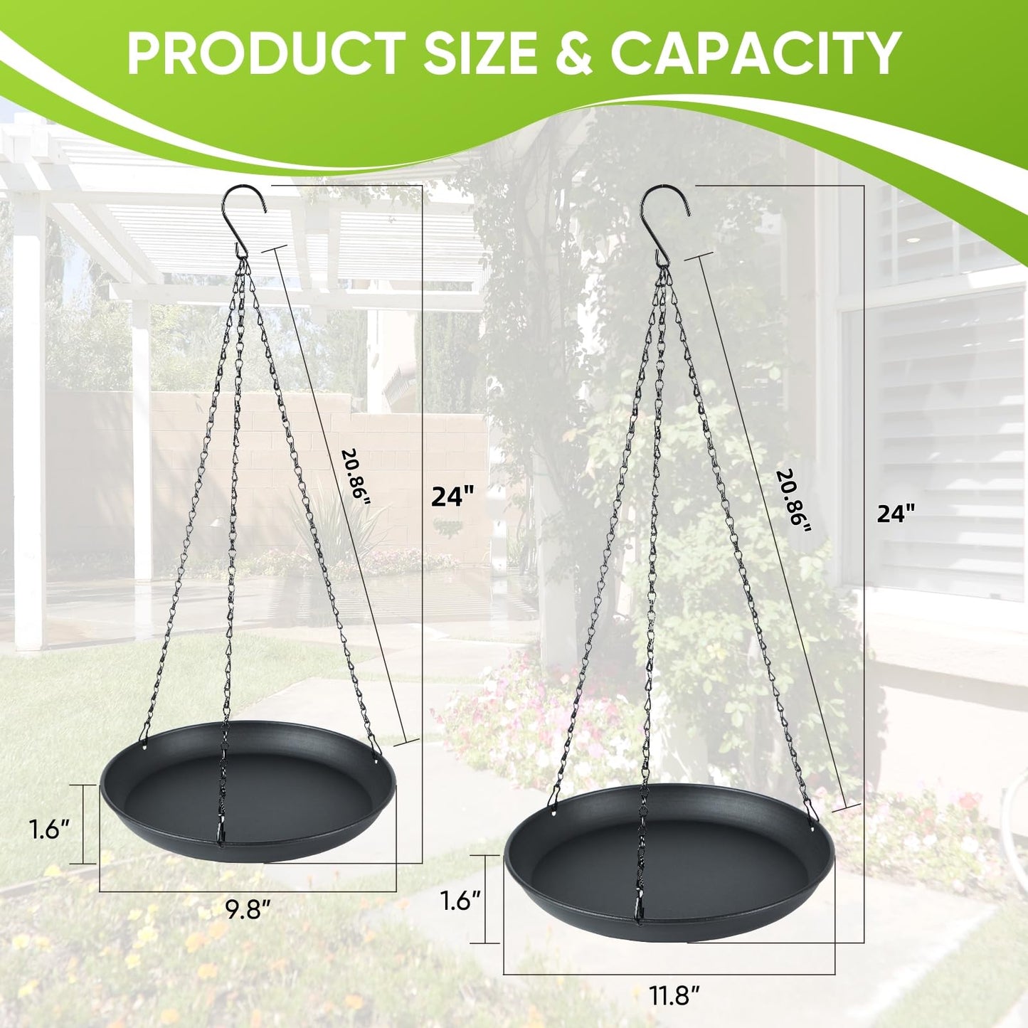 gajavo Plant Hanger Indoor Outdoor, 2 Pack Window Plant Hanger with Trays, Heavy Duty Metal Hanging Planter Basket, No Drip & Stable, for Window Railing Balcony, Black（11.8IN）