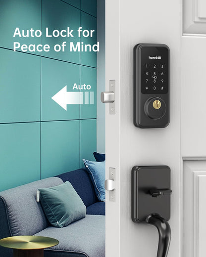 Keyless Entry Door Lock with Handles, Hornbill Smart Front Door Lock Set, Alexa Front Exterior Door Set, Digital Touchscreen via Bluetooth APP/Keyfob/Key-Matte Black(Not Compatible Gram/Screen Door)