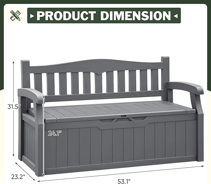 Flamaker 80 Gallon Storage Bench Outdoor Indoor, Durable All-Weather Seating with Hidden Storage, Lockable Deck Box for Garden, Patio, Poolside (Grey)