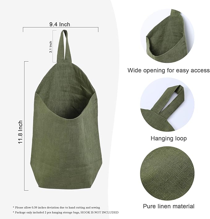 100% Linen Hanging Storage Bags Baskets 2 Pcs, Small Wall Storage Bag