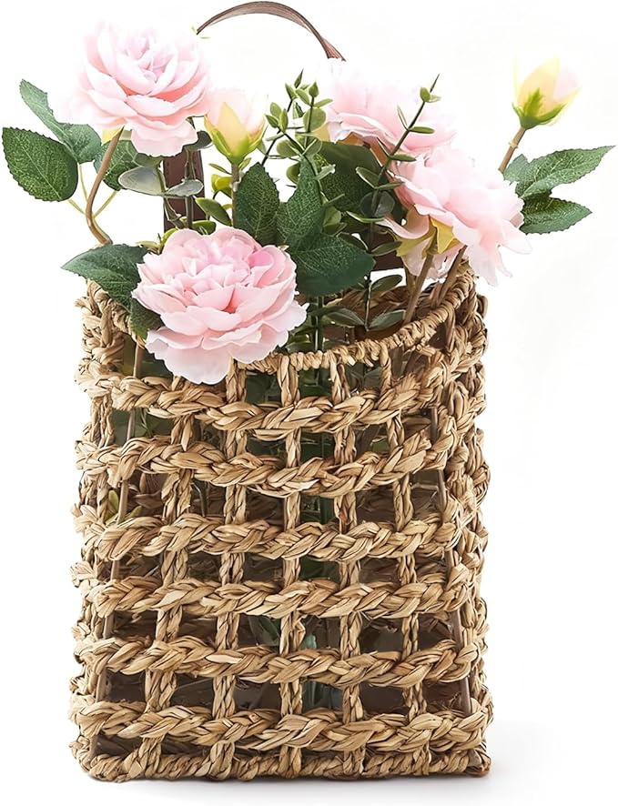 Wall Hanging Basket Decorative Boho Mounted Organizer Dried Flower Plants Front