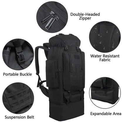 Ogetok 100L Hiking Backpack Camping Rucksack, 100 liters Large Capacity Outdoor Knapsack Travel Climbing Mountaineering Carry On Backpack Bag, Trekking Backpacking for Men Women, Black