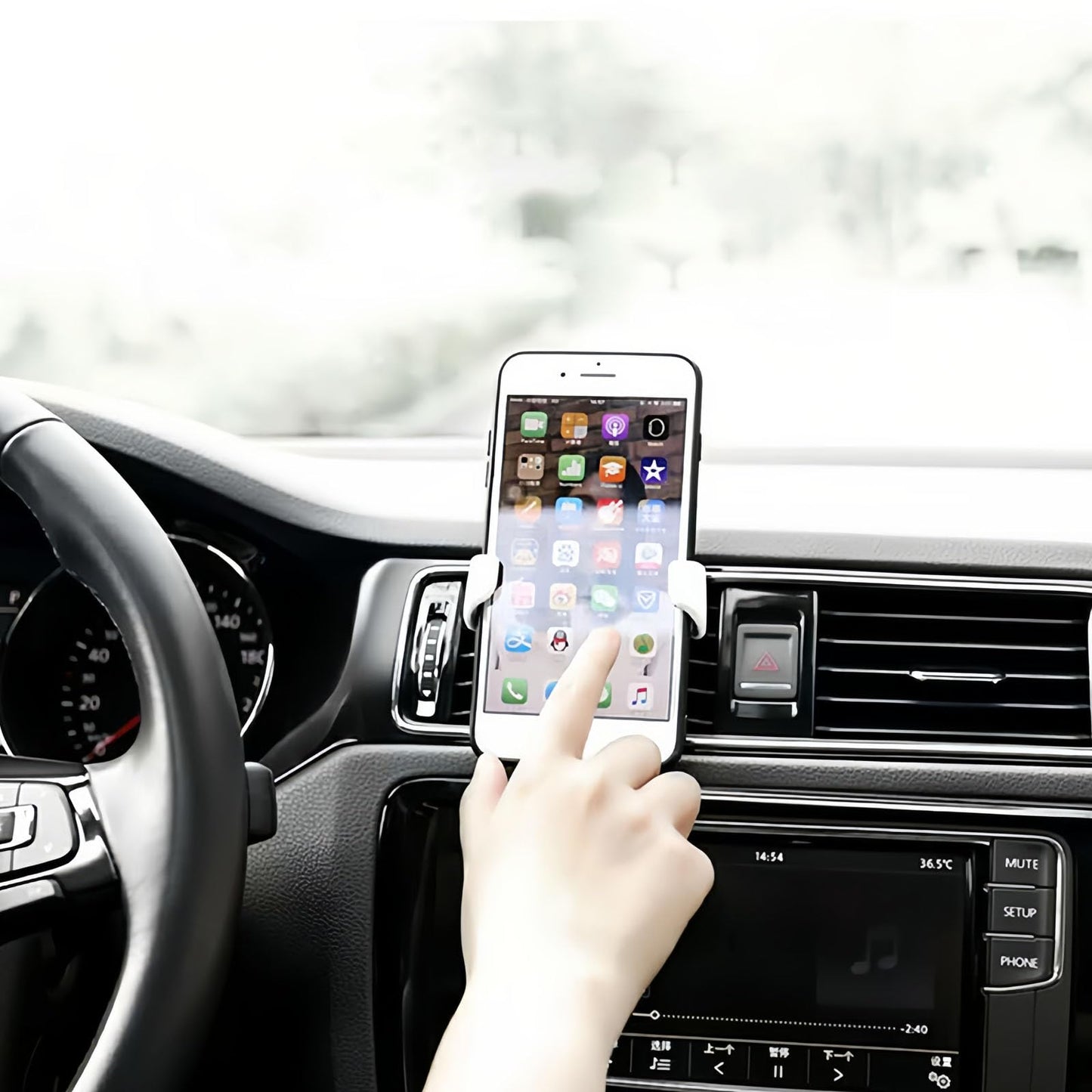 Universal Cell Phone Car Holder, Air Vent Mount Mobile Stand Support for Smartphone, Automobile Hands-Free Cradle Stand, White