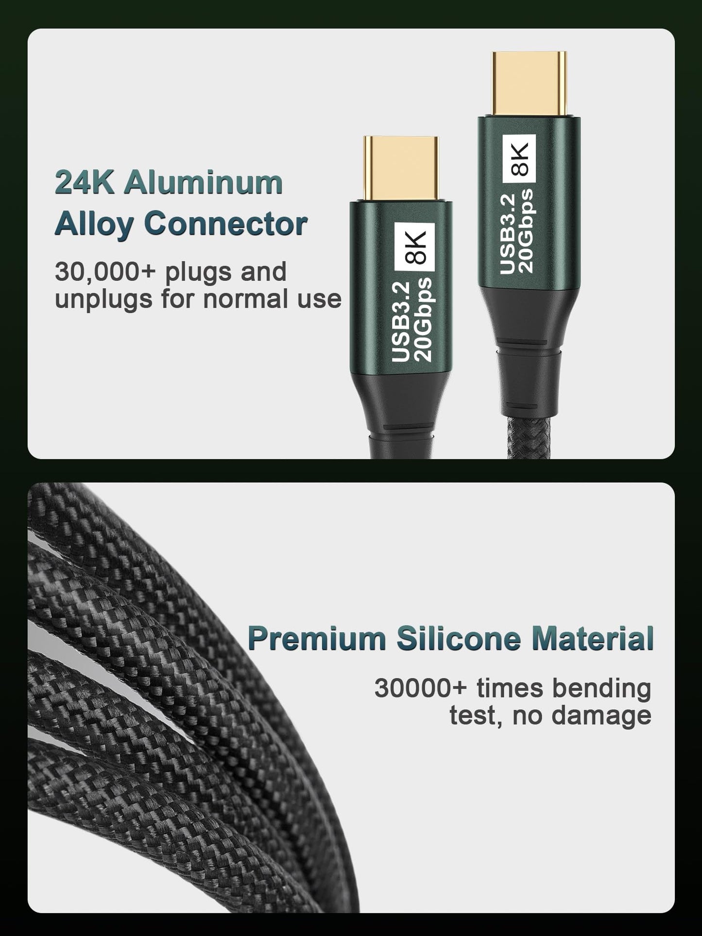 USB C Monitor Cable 10FT-8K@60Hz USB-C Video Cable-100W PD Fast Charging-USB 3.2 Gen 2 20Gbps Type-C Data Transfer, USBC to USBC Video Cable for iPhone 15/16 Plus Pro Max, MacBooks, iPad