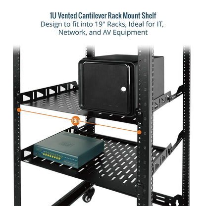 Tecmojo 1U Rack Shelf,19 inch Rack Shelf 14 inch Depth,Rack Mount Shelf with Anti-Slip Stops,Server Rack Shelf and Network Shelf for 19in Equipments, 110lbs Capacity of Vented 1U Shelf,No Lip(2 Pack)