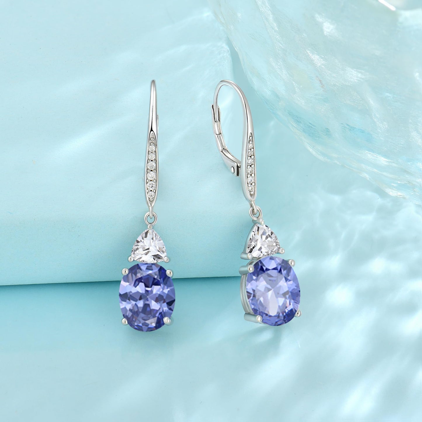 Rocayi Oval Tanzanite Earrings for Women 925 Sterling Silver Dangle Drop Leverback Earrings December Birthstone Jewelry for Her