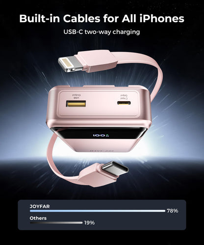 Portable-Charger-Power-Bank Travel Essentials Battery Pack USB C 30000mAh Built in Cable 22.5W Phone Fast Charging Powerbank Compatible with iPhone 16 15 14 13 12 11 iPad Samsung Google Xiaomi