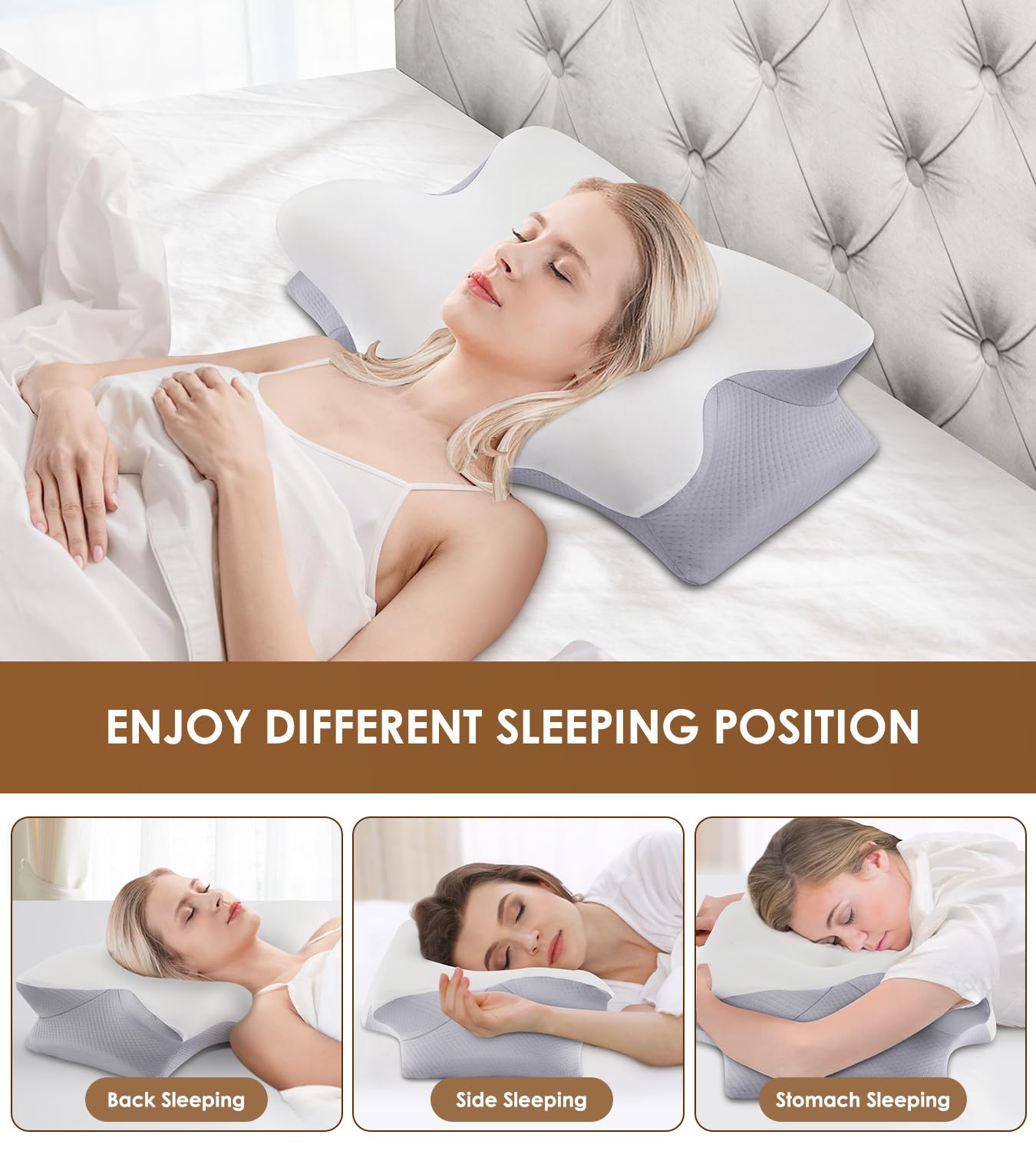 Cervical Pillow for Neck and Shoulder, Ergonomic Contour Memory Foam Pillows for Sleeping, Cooling Neck Support Pillow for Back Stomach Side Sleeper Dark Grey