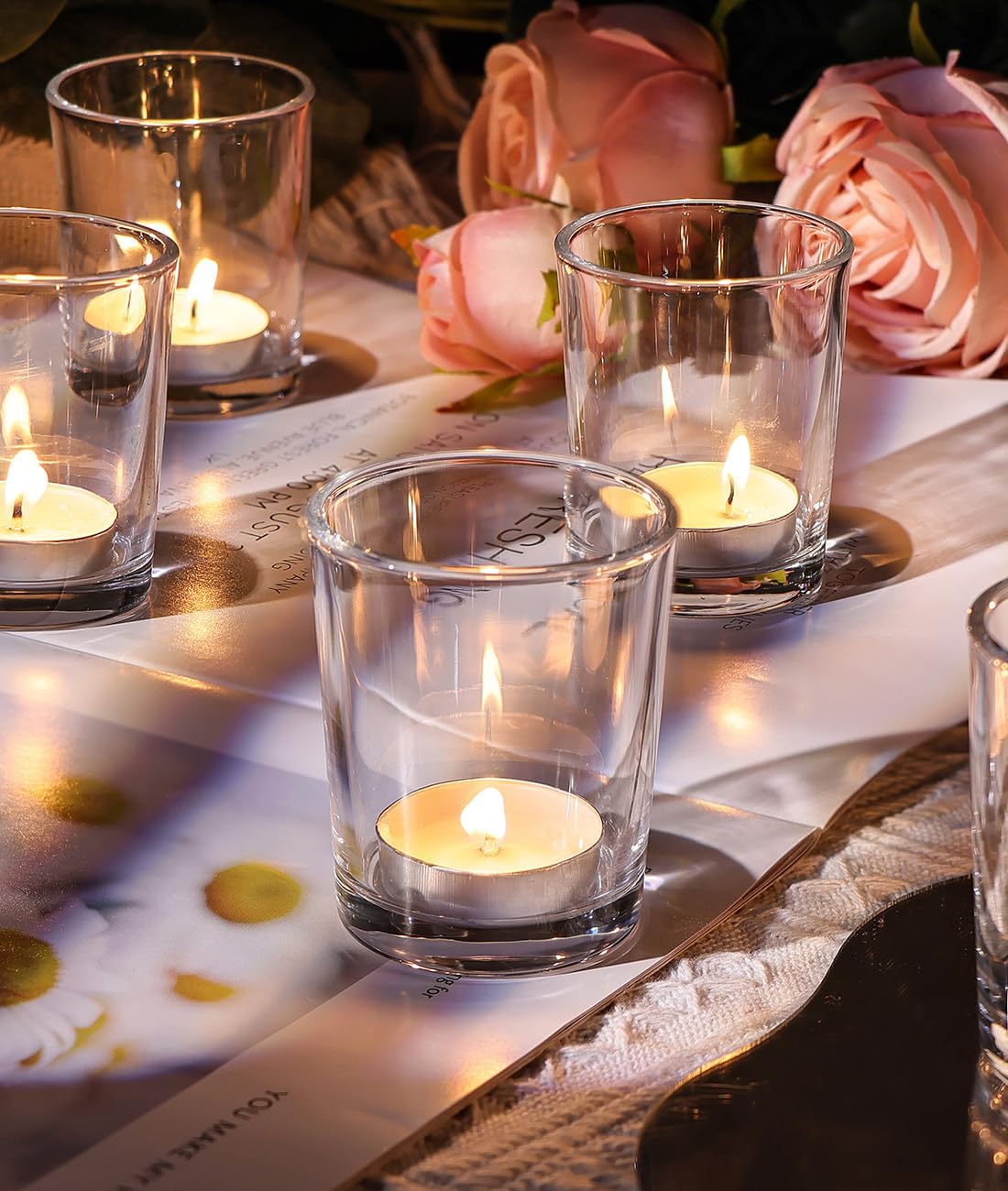 LETINE 72-Pack Votive Candle Holders Designed for Wedding Decor - Glass Candle Holder & Tea Lights Candle Holder - Candle Holders for Christmas, Summer Wedding Centerpiece Table, Party Dinner Decor