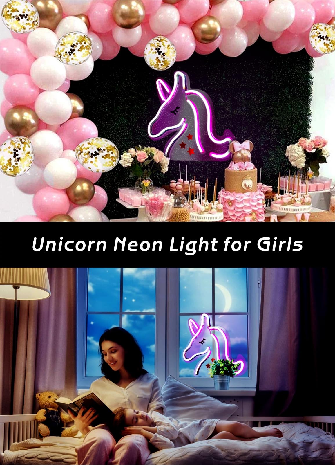 Unicorn Neon Light, LED Neon Sign Night Light, Cute Unicorn Light Sign for Girls Room, Birthday Christmas Gift, Wedding, Party Wall Decor