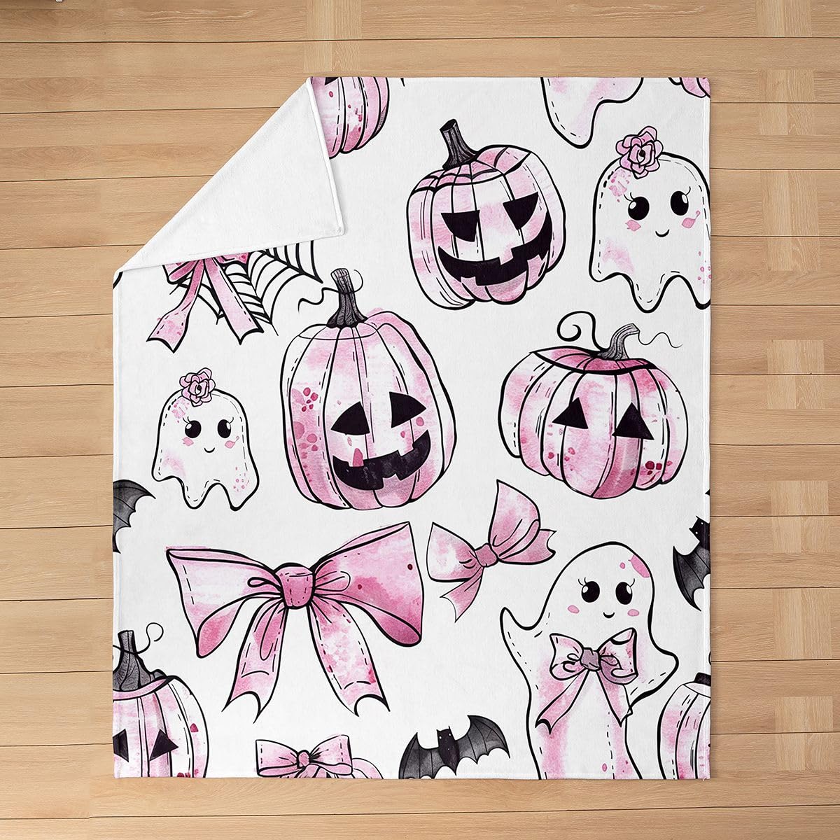 Feelyou Spooky Pumpkin Fleece Throw Blanket Halloween Themed Flannel Blanket Plush Fuzzy Bowknot for Bed Couch Chair Living Room Ghost Throw 50"x60" Spooky Pumpkin Bedroom Decor