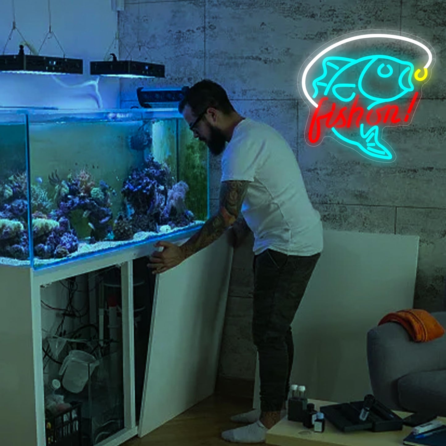 Fishing Neon Sign for Wall Decor Fishing Neon Light for Man Cave Dimmable LED Light Up Sign for Bedroom Living Room Club Party Birthday Gifts Wall Art Size 12.9 * 12.9(WZCP051)