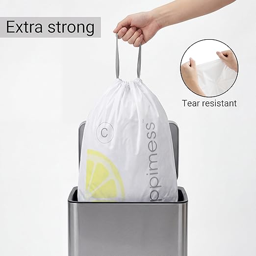 happimess 13.2 Gallon Drawstring Trash Bags, Lemon Scent, Heavy Duty MDPE Liners