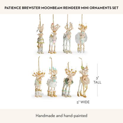 MACKENZIE-CHILDS Patience Brewster Mini Ornaments Set, Mini Christmas Ornaments, Moonbeam Reindeer
