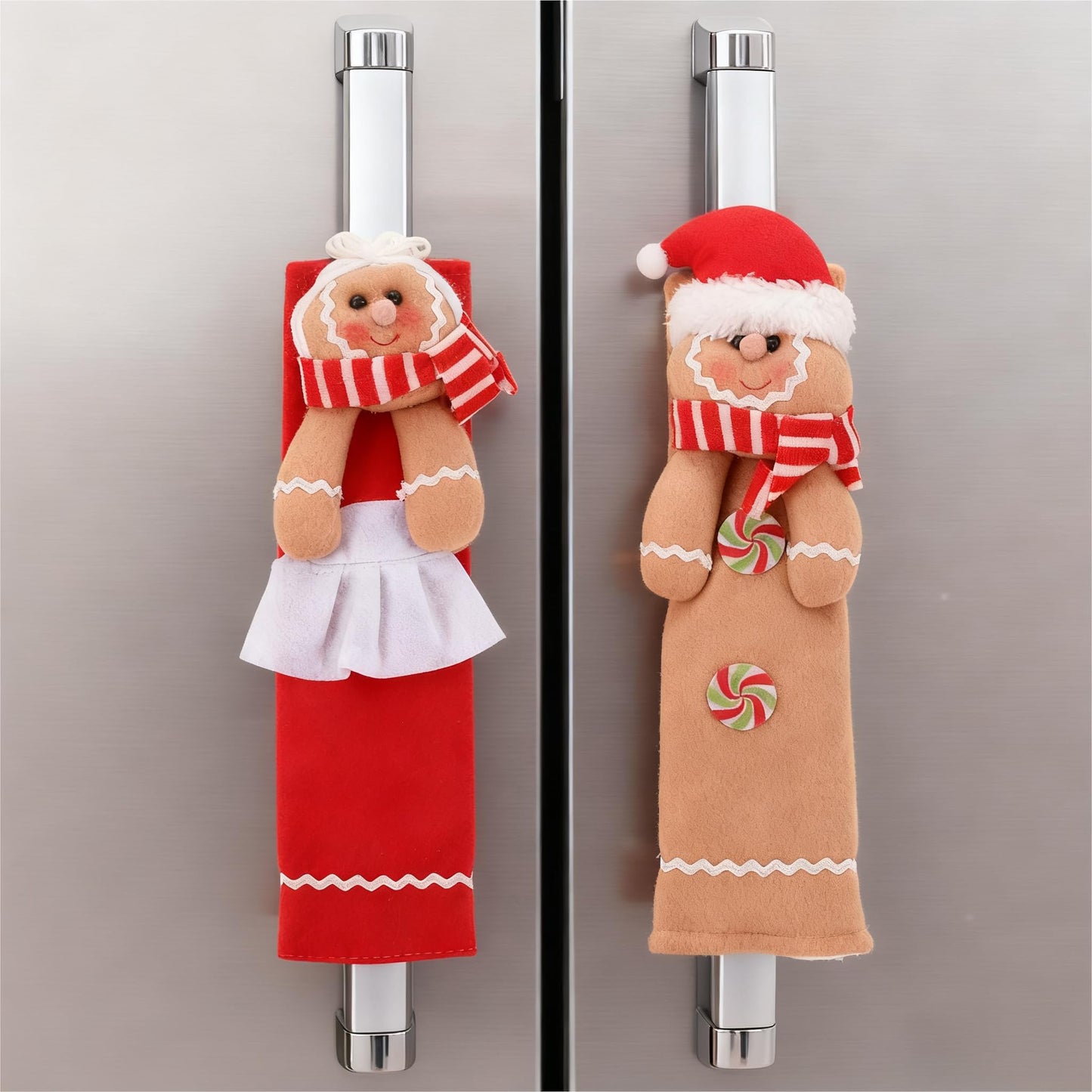 jojofuny 2Pcs Christmas Refrigerator Handle Covers - 11.5" X 6.5" Gingerbread Refrigerator Door Handle Covers, Gingerbread Christmas Kitchen Decor