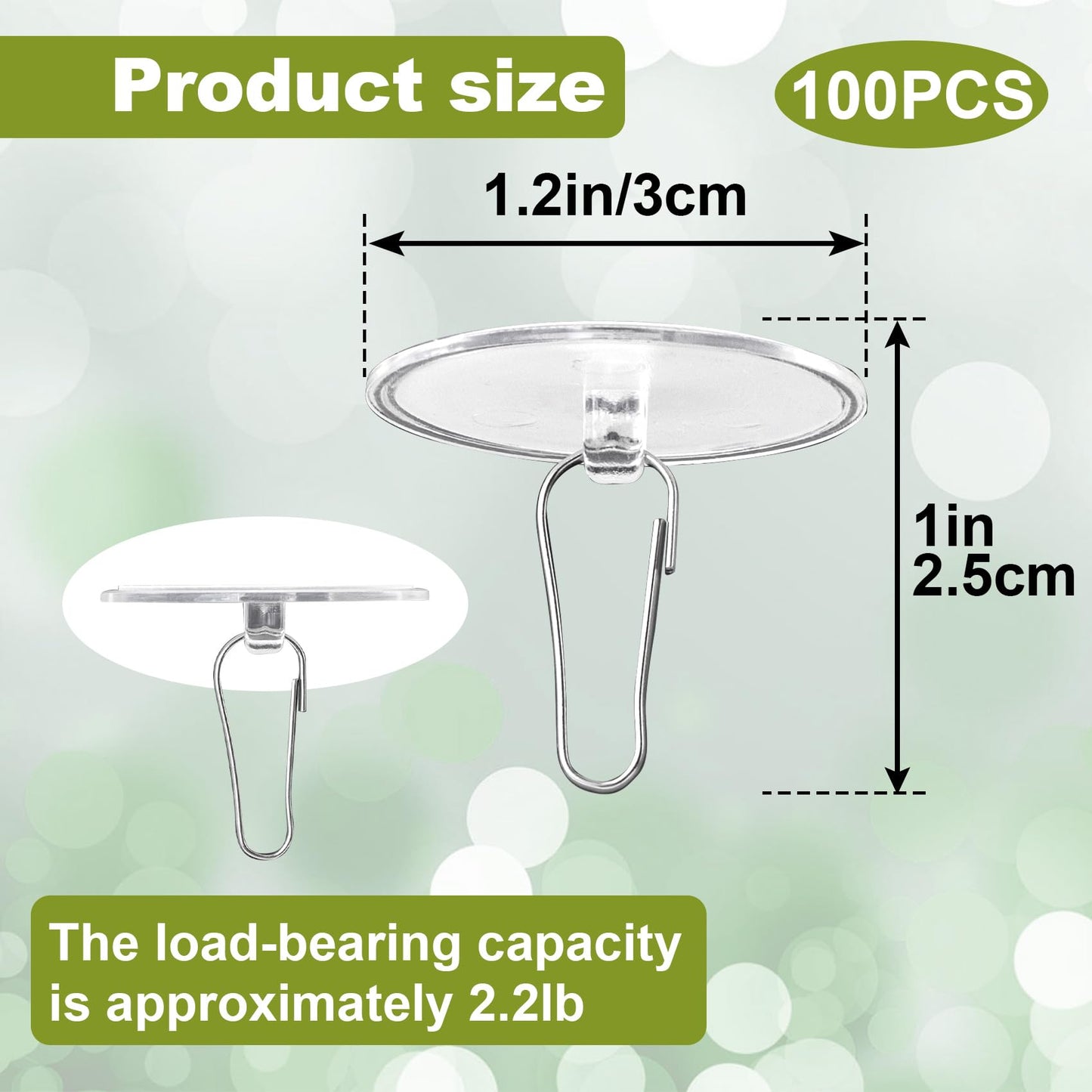 Pndeyo 100 Pack Self-Adhesive Ceiling Hooks for Hanging, Sticky Transparent Ceiling Discs with Metal Hook, Round Wall Hook Hanger for Wedding Birthday Christams Halloween Decorations