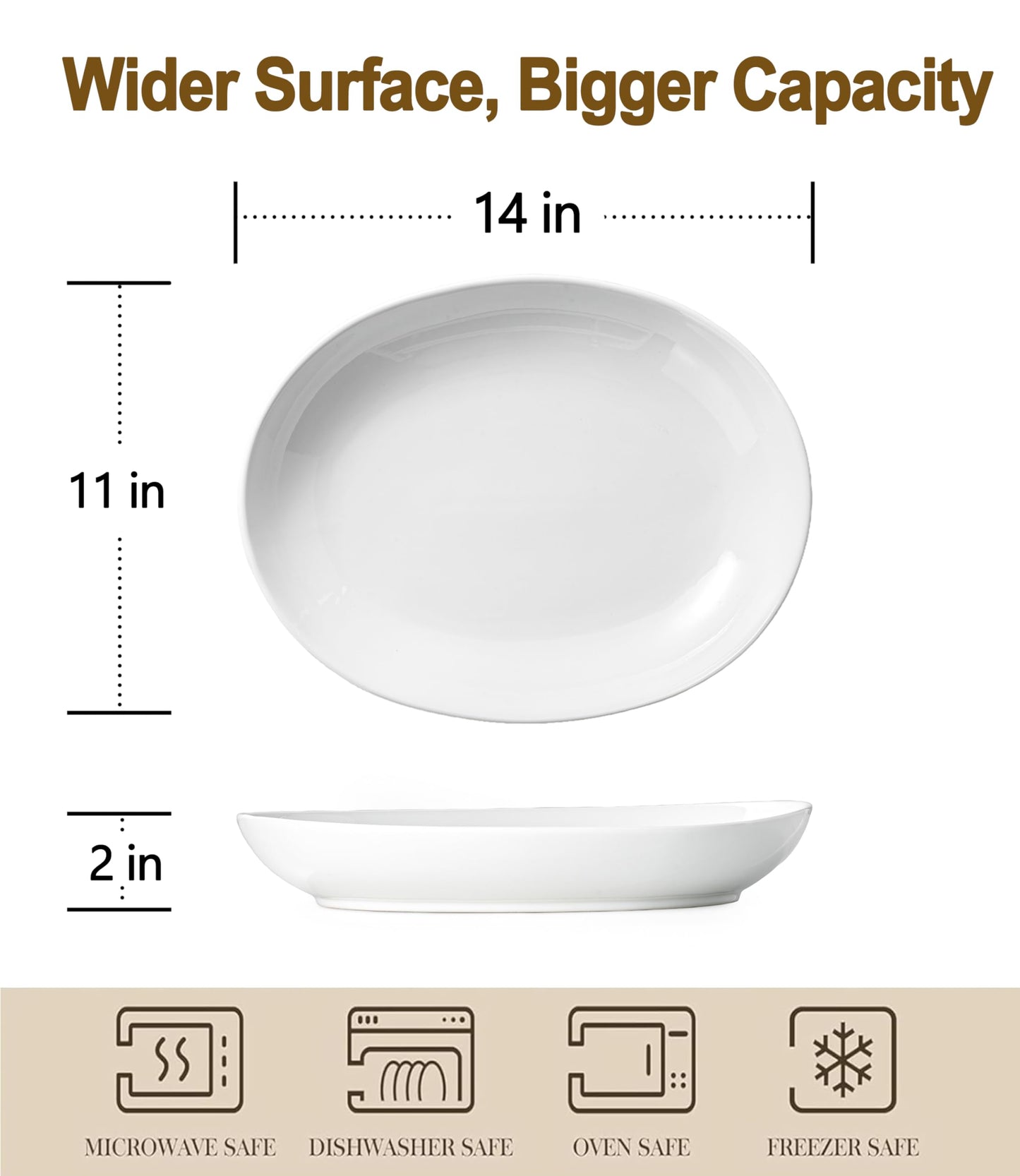 Gacoree 14 Inch Oval Serving Platters Set of 2, Large Wide Ceramic Serving Platter, White Porcelain Serving Trays for Entertaining, Turkey, Steak, Appetizers, Pasta, Salad