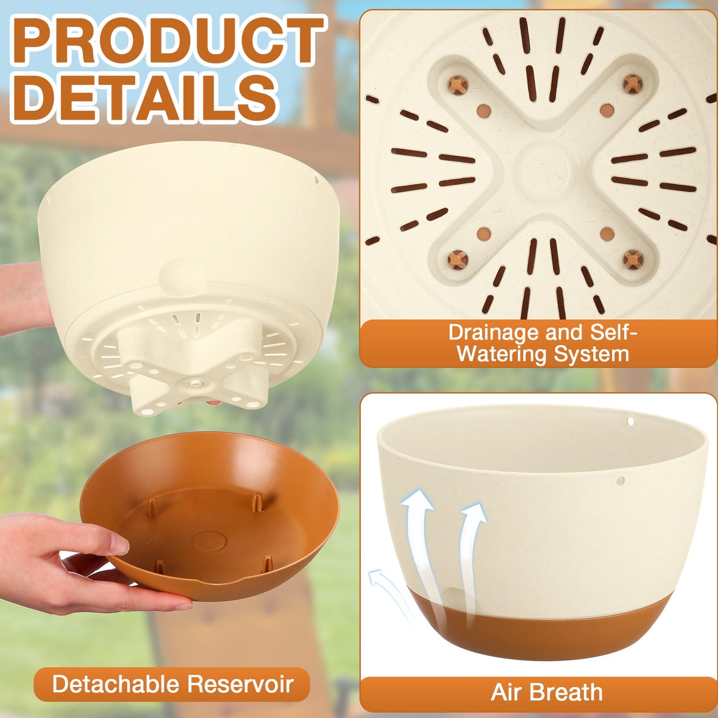 Mumufy 6 Pcs 8 Inch Hanging Planters for Indoor and Outdoor Plants, Beige