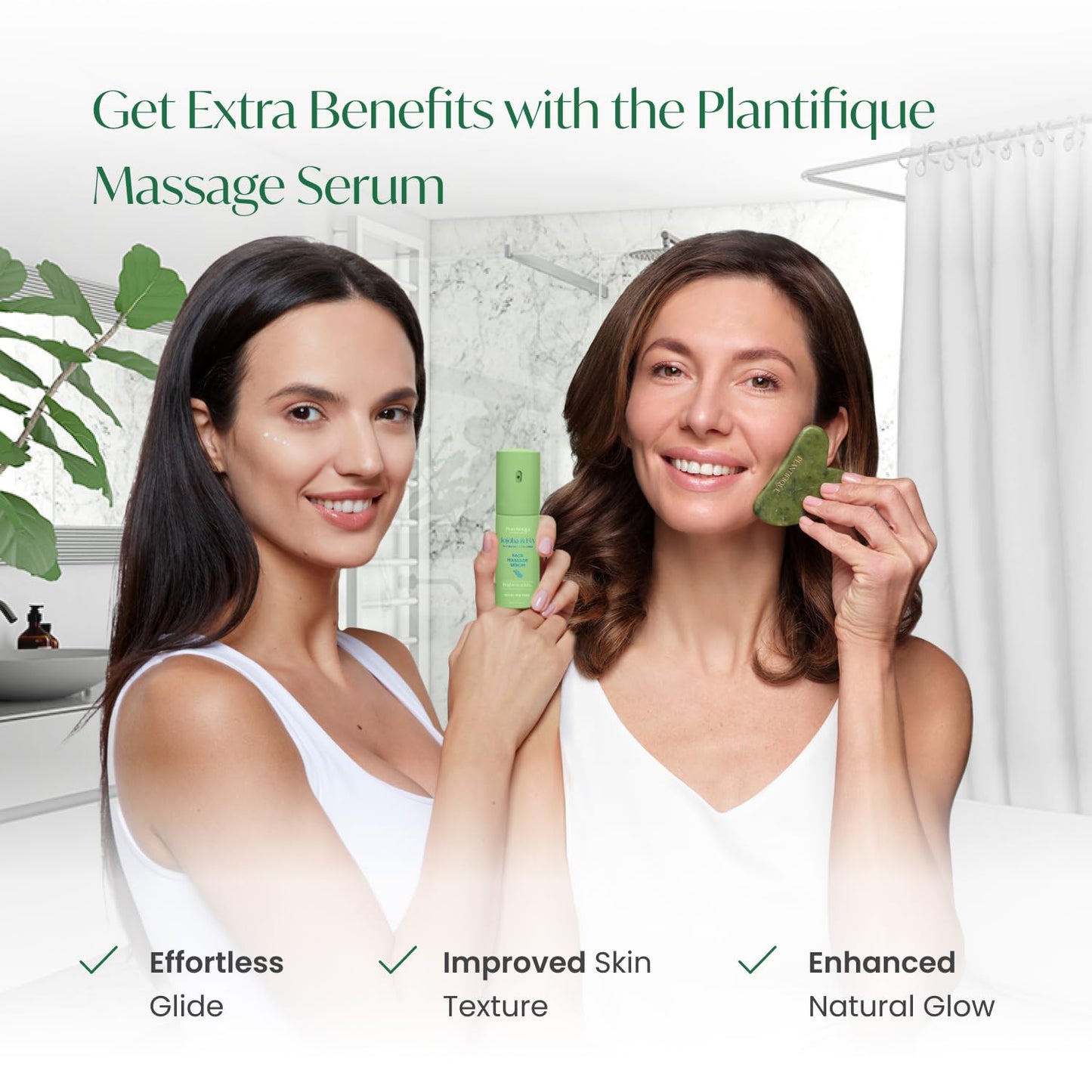 PLANTIFIQUE Jade Roller & Gua Sha Set – Real Jade Facial Tools for Skin Care Routine – Certified Face Massager for Radiant Skin