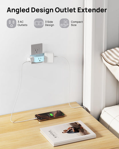 TROND Multi Plug Outlet Extender 2 Pack - Electrical Wall Splitter, 3 Way Angled Wall Outlet Adapter, Cruise Essentials, Small Multiple Plug Expander for Cruise Ship Home Office Dorm Room, White