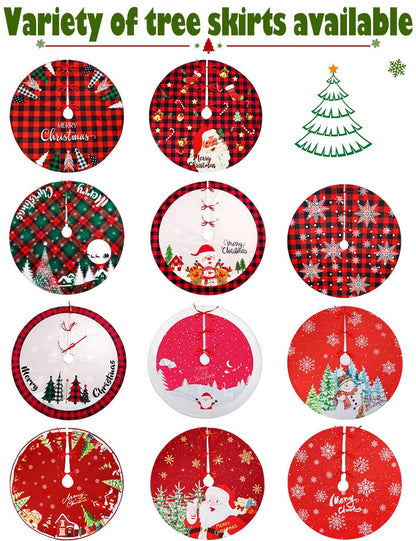 Multiwins Christmas Tree Skirt 48 Inch Red Rustic Xmas Tree Skirt with Snowflake, Black Red Buffalo Plaid Christmas Tree Skirt Ornaments for Merry Christmas Holiday Party Decorations Indoor Outdoor