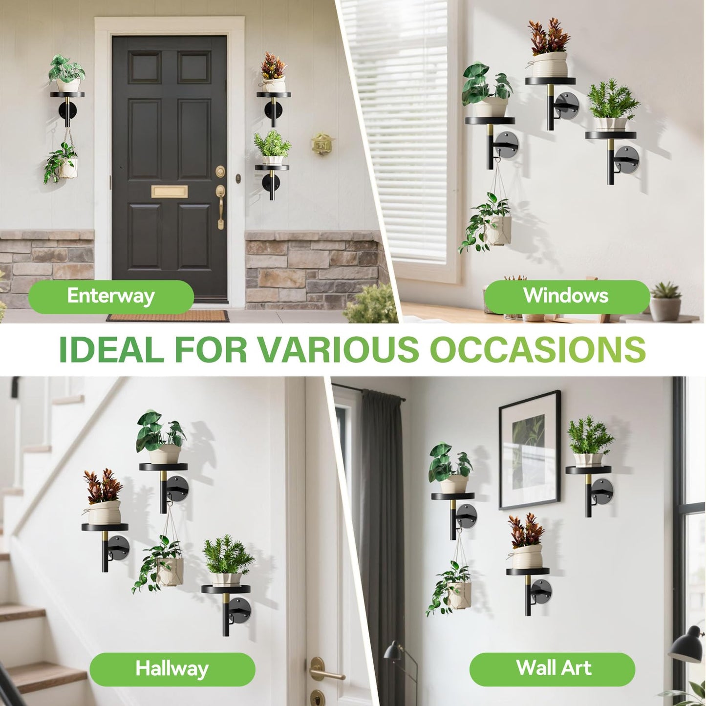 DELLAN Wall Plant Holder, 3 Pack Metal Wall Planters Stand Hanging Shelves for Indoor Plants, Window Sill Plant Decor for Bedroom, Bathroom, Living Room, Home, Office, BlackGold
