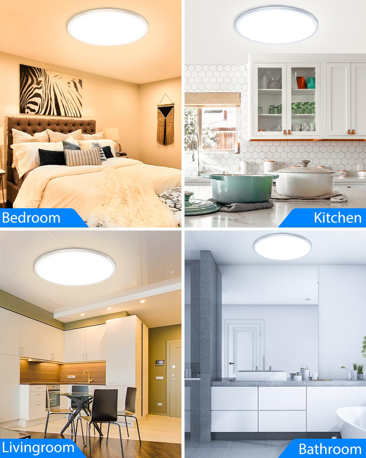 Peasur 30CM LED Ceiling Light 3000-6500K, 24W 3200LM Bathroom Light Dimmable with Remote Control, RGB Color Changing Backlight, Flush Round Ceiling Lights for Bedroom Kitchen Hallway