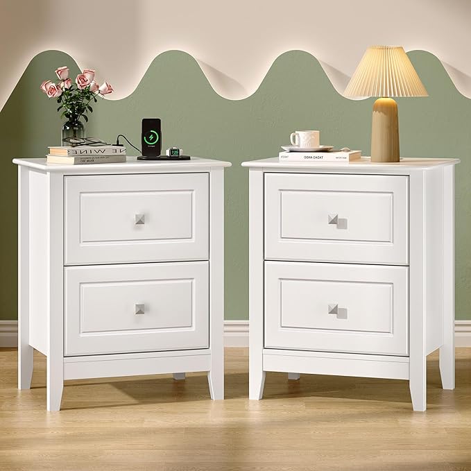 VINGLI 18.9" W White Nightstand Set of 2