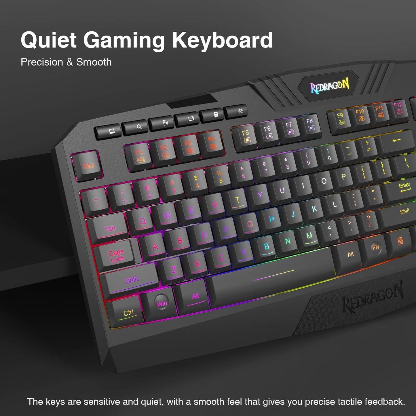Redragon K521KS Wireless Gaming Keyboard, Tri-Mode BT/2.4G/USB-C RGB Mechanical Feeling Keyboard with Multimedia Keys, 4000mAh Battery, Anti-Ghosting, Compatible with PC - Upgrade