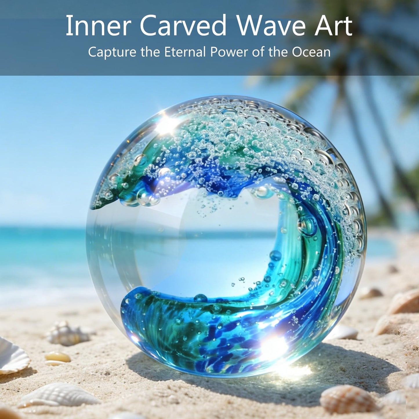 XLSJGYP Crystal Ball Blown sea Glass Art Ornament Collectible Blue Waves Paperweight Figurines Spere Statues for Home Office Decor a Gift for Ocean Lovers Perfect for Men Women (Blue-Crystal Ball)