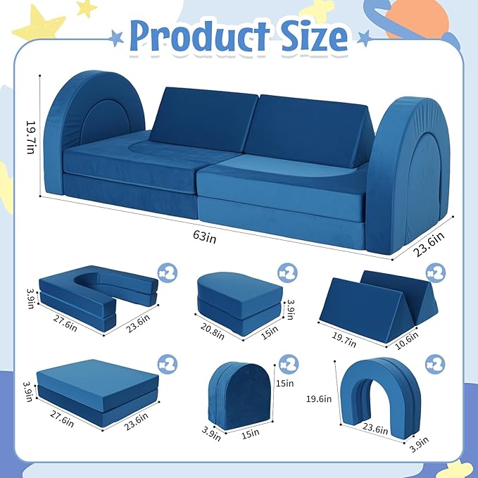 Kids Modular Play Sofa Convertible Foam Play Mat, Transformable Into a Game