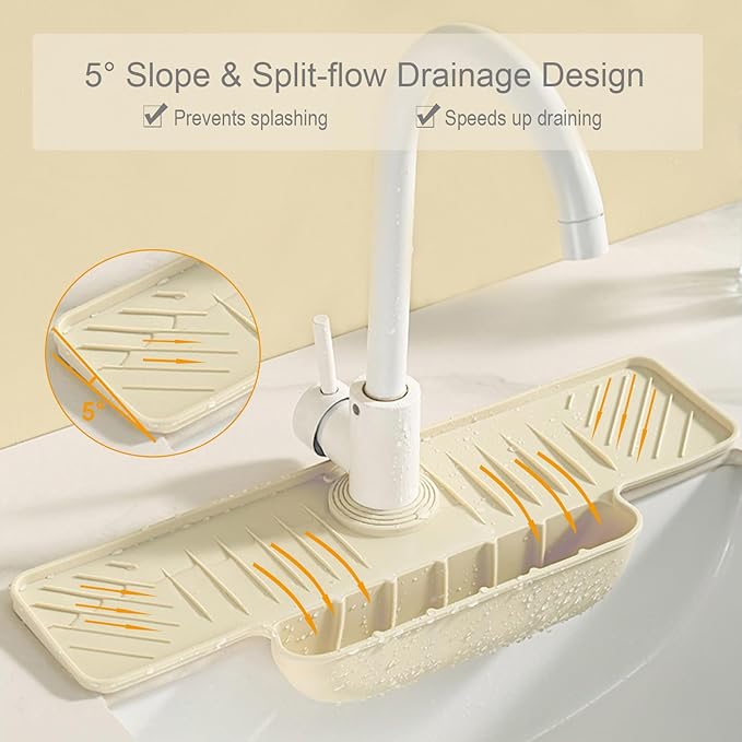 Silicone Faucet Mat with Sponge Holder, Sink Splash Guard, Faucet Draining Mat