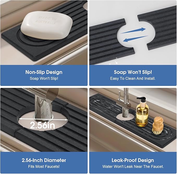 Stone Faucet Mat for Kitchen Sink, Large Fast Drying Stone Faucet Mat for