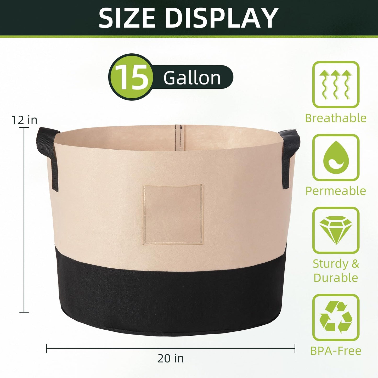 LITLANDSTAR 15 Gallon Fabric Grow Bags, 10 Pack Heavy Duty Thickened Nonwoven Plant Grow Bags with Handles and Label Bags, Fabric Plant Pots for Growing Vegetables Flowers Herbs (Black Mixed Camel)