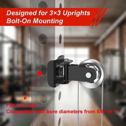 Aluminum Alloy Rotating Pulley Attachment for 3×3 Power Racks, Heavy-Duty Cable Pulley with 180° Pivot, Smooth CNC Machined Wheel, Bolt-On Cable Station Upgrade for Home Gym Training